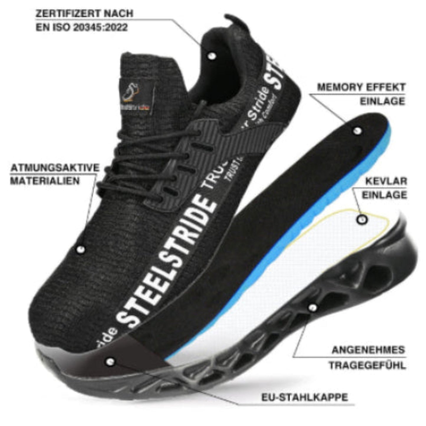 SteelStride Premium S1P Sicherheitsschuhe